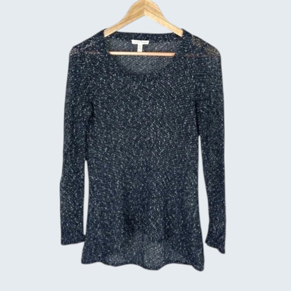 EILEEN FISHER HIGH LOW HEM NUBBLE KNIT BLACK COTTON SWEATER